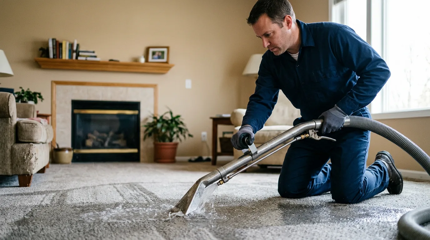 Water damage restoration technician working near Rockford, OH